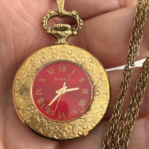 BIRKS red vintage watch necklace 24 inches